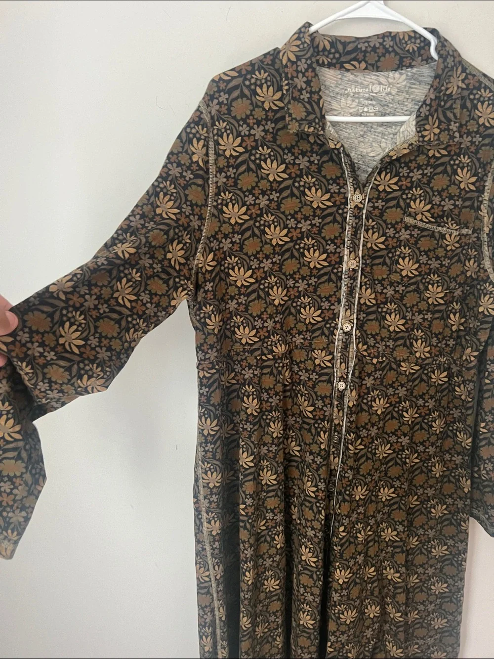 Natural Life, button front floral midi dress, boho cottagecore, prairie Sz Lg ♟️